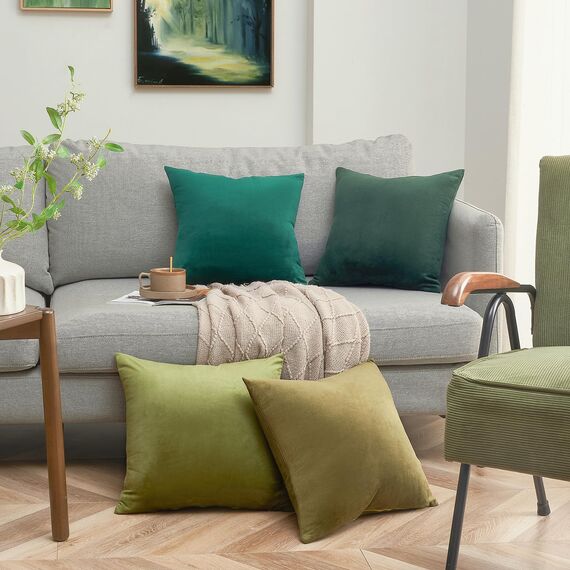 Topfinel Kissenbezug grün 50x50 Samt 4er Set Kissenbezüge Kissenhülle sofakissen dekokissen Zierkissen deko für Sofa Schlafzimmer Wohnzimmer Farbverlauf weich