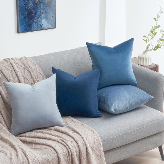 Topfinel Kissenbezug 60x60 blau Samt 4er Set Kissenbezüge Kissenhülle Dekokissen Sofakissen Zierkissen deko für Sofa Bett Wohnzimmer weich Farbverlauf
