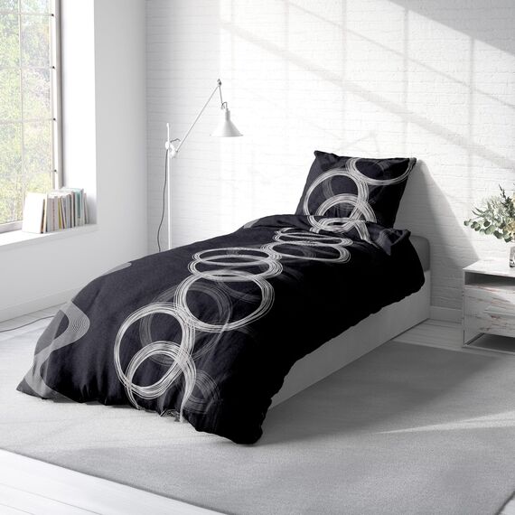 Leonado Vicenti Winter Bettwäsche Thermo Fleece Flausch Kuschelig Warme Garnitur Bettbezüge Set, Größe:3 teilig 200x200 cm, Farbe:Kreise schwarz grau