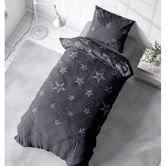 Leonado Vicenti Winter Bettwäsche Thermo Fleece Flausch Kuschelig Warme Garnitur Bettbezüge Set, Größe:4 teilig 155x220 cm, Farbe:Sterne grau