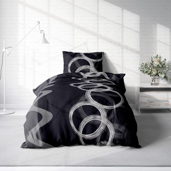 Leonado Vicenti Winter Bettwäsche Thermo Fleece Flausch Kuschelig Warme Garnitur Bettbezüge Set, Größe:3 teilig 200x200 cm, Farbe:Kreise schwarz grau