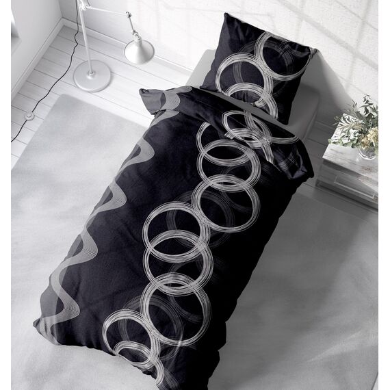 Leonado-Vicenti Winter Bettwäsche Thermo Fleece Flausch Kuschelig Warme Garnitur Bettbezüge Set, Größe:3 teilig 200x220 cm, Farbe:Kreise schwarz grau