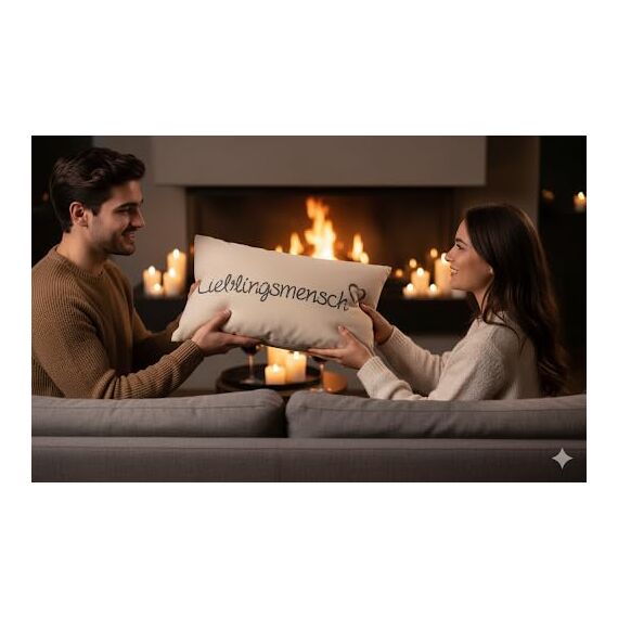 KAMACA Lieblingsmensch Kissen 30x50 cm Flauschig gefülltes Kuschelkissen grau mit Aufschrift und Reißverschluss Geschenk für Partner Freundin Kollegen oder Familie Bezug aus 100% Baumwolle (Creme)