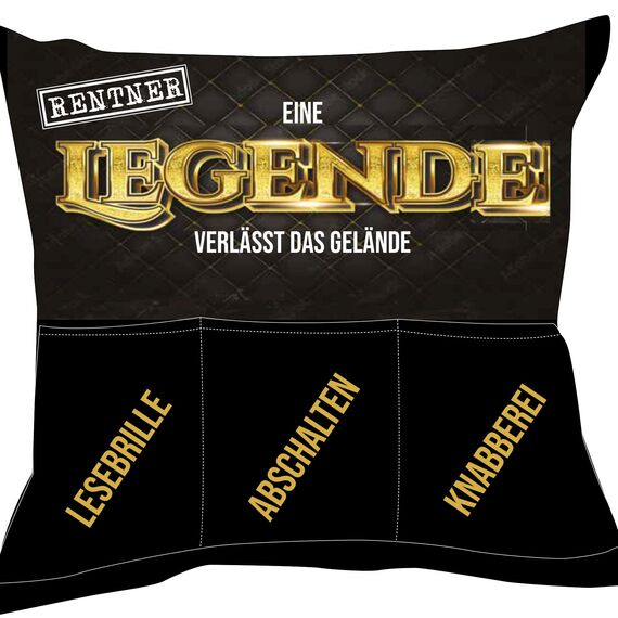 KAMACA Ruhestandskissen 43x43 cm mit 3 Taschen Dekokissen mit Füllung Geschenkidee zur Rente für Männer Frauen Kuschelkissen für Sofa Garten Abschiedsgeschenk Renteneintritt (Rentner-Kissen)