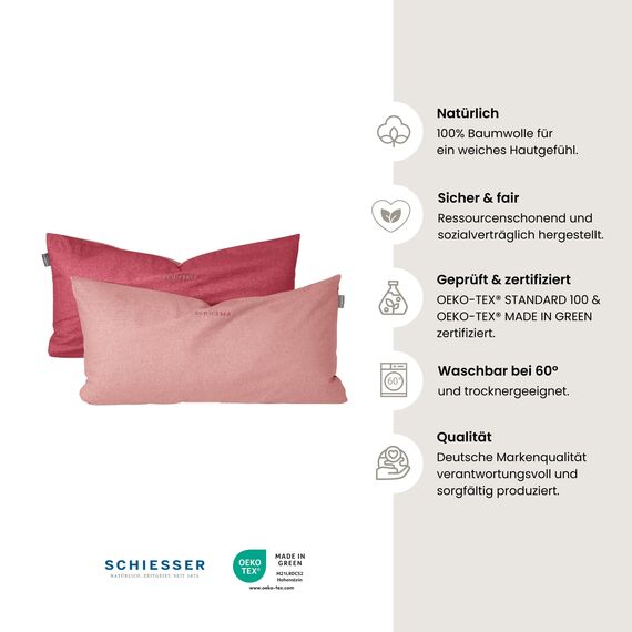 Schiesser Kissenhüllenset Doubleface - Renforcé - 2-teilig - 40 x 80 cm - Rosa