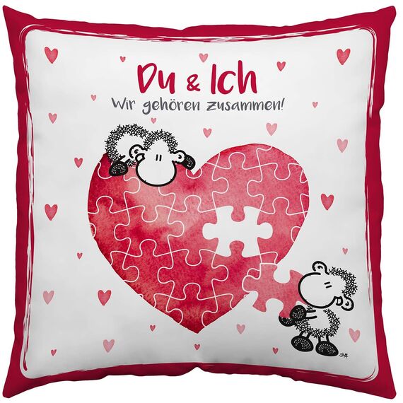 Sheepworld Kissen Motiv Du und ich | Zierkissen, Baumwolle, 40 cm x 40 cm | Kuschelkissen für Verliebte, Geschenk zum Valentinstag | 45323