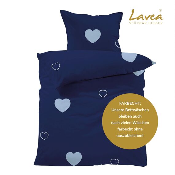 Lavea Emilio Bettwäsche Kinder Set, Kinderbettwäsche aus 100% Bio-Baumwolle, mit Herzmotiv, weiche Bezüge für Bettdecke und Kopfkissen, mit Reißverschluss, Blau Hellblau 100 x 135 cm und 40 x 60 cm