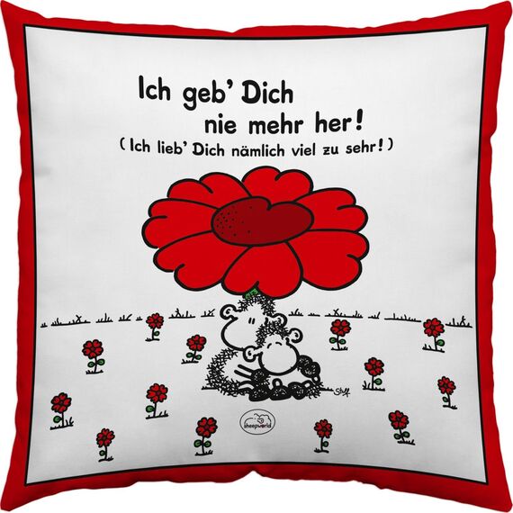 Sheepworld Kissen Motiv Ich Geb Dich nie mehr her| Zierkissen, Baumwolle, 40 cm x 40 cm | Kissen mit Spruch | 40854
