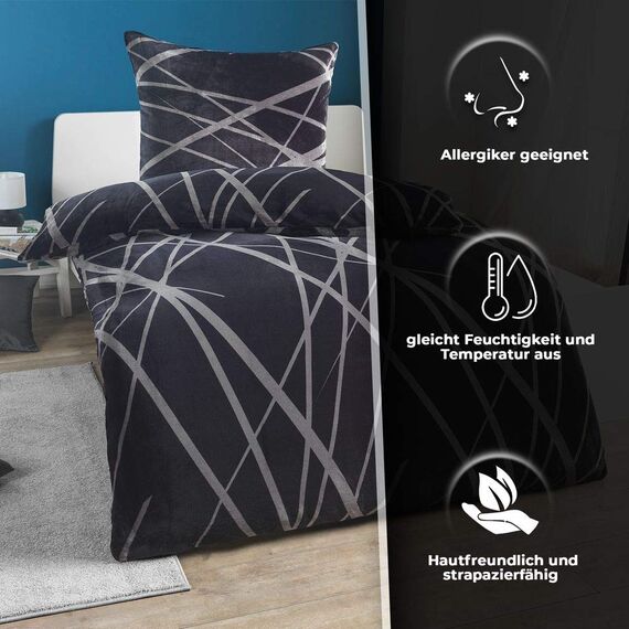 Winter Plüsch Bettwäsche Nicky-Teddy Cashmere Coral Fleece 135x200 155x220 200x200 Kissenbezug 80x80 Verschiedene Muster, Größe:200 x 200 cm, Design - Motiv:Anthrazit Dream