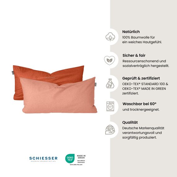 Schiesser Kissenhülle Doubleface im 2er Set | Renforcé | 100% Baumwolle aus nachhaltiger Produktion | 40x80cm | Terrakotta