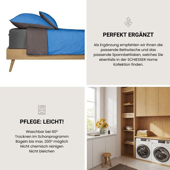 Schiesser Kissenhüllenset Doubleface - Renforcé - 2-teilig - 40 x 80 cm - Blau-Dunkelgrau