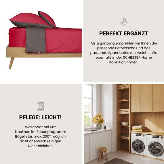 Schiesser Kissenhülle Doubleface im 2er Set | Renforcé | 100% Baumwolle aus nachhaltiger Produktion | 40x80cm | Rot-Dunkelgrau