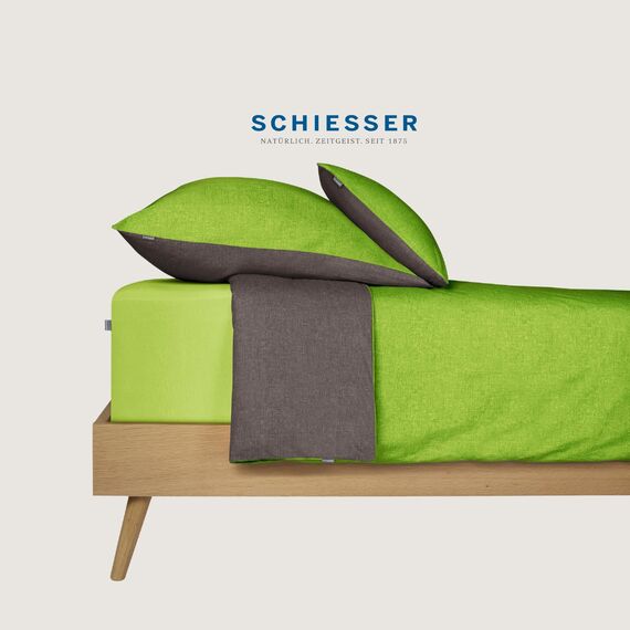 Schiesser Kissenhüllenset Doubleface - Renforcé - 2-teilig - 40 x 80 cm - Grün-Dunkelgrau
