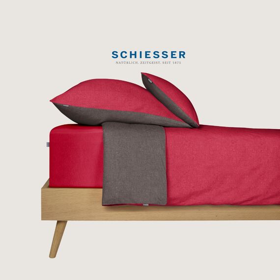 Schiesser Kissenhülle Doubleface im 2er Set | Renforcé | 100% Baumwolle aus nachhaltiger Produktion | 40x80cm | Rot-Dunkelgrau