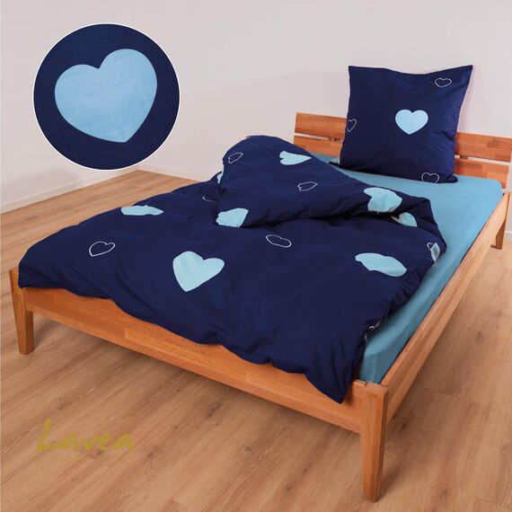 Lavea Emilio Bettwäsche Kinder Set, Kinderbettwäsche aus 100% Bio-Baumwolle, mit Herzmotiv, weiche Bezüge für Bettdecke und Kopfkissen, mit Reißverschluss, Blau Hellblau 100 x 135 cm und 40 x 60 cm