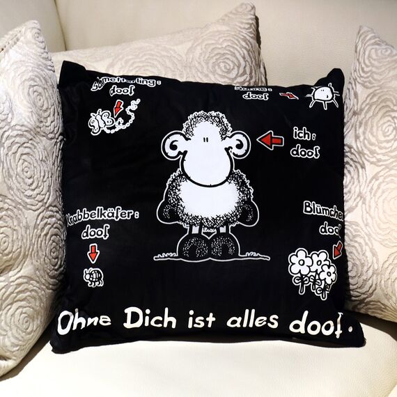 Sheepworld Kissen Ohne Dich ist Alles doof | Zierkissen, Baumwolle, 40 cm x 40 cm, schwarz | Kissen mit Spruch, Geschenk Liebe, Valentinstag | 40158