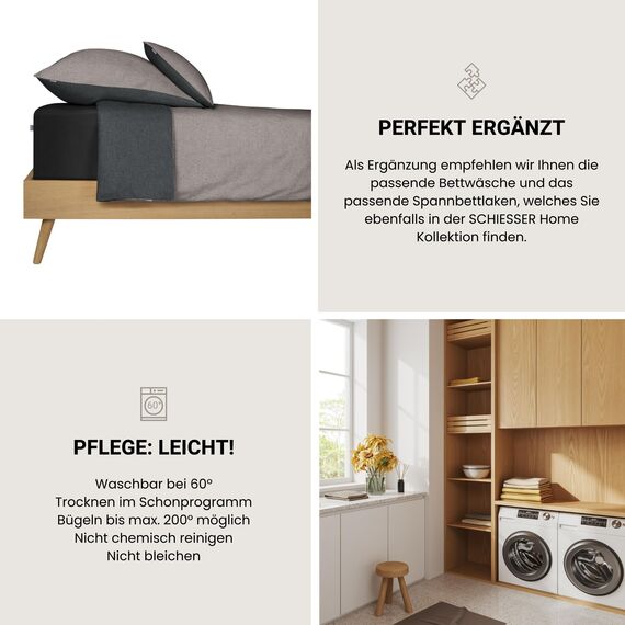 Schiesser Kissenhüllenset Doubleface | 2-teilig | Zweifarbig | Renforcé | 100% Baumwolle | Oeko-Tex Zertifiziert | Reißverschluss | 40x80cm | Grau-Schwarz