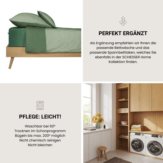 Schiesser Kissenhüllenset Doubleface | 2-teilig | Zweifarbig | Renforcé | 100% Baumwolle | Oeko-Tex Zertifiziert | Reißverschluss | 40x80cm | Grün