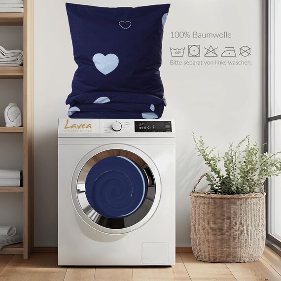 Lavea Emilio Bettwäsche Kinder Set, Kinderbettwäsche aus 100% Bio-Baumwolle, mit Herzmotiv, weiche Bezüge für Bettdecke und Kopfkissen, mit Reißverschluss, Blau Hellblau 135 x 200 cm und 80 x 80 cm