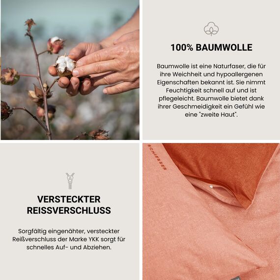 Schiesser Kissenhülle Doubleface im 2er Set | Renforcé | 100% Baumwolle aus nachhaltiger Produktion | 40x80cm | Terrakotta