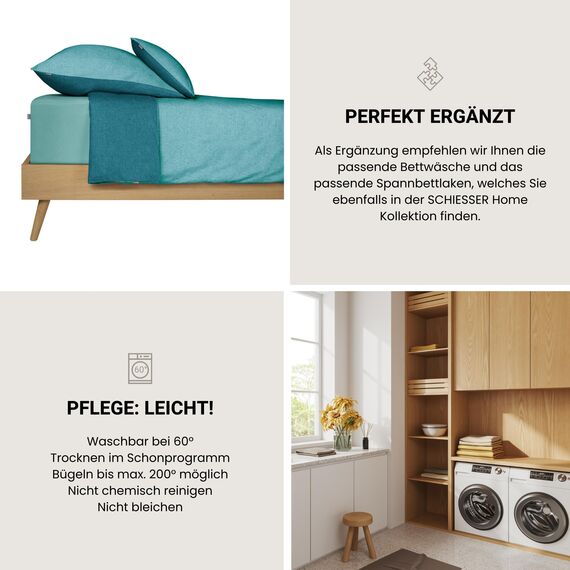Schiesser Kissenhüllenset Doubleface | 2-teilig | Zweifarbig | Renforcé | 100% Baumwolle | Oeko-Tex Zertifiziert | Reißverschluss | 40x80cm | Türkis