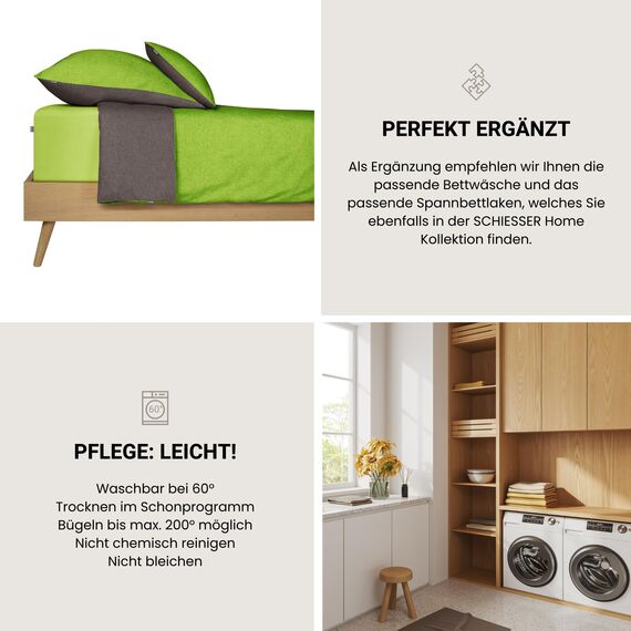 Schiesser Kissenhüllenset Doubleface - Renforcé - 2-teilig - 40 x 80 cm - Grün-Dunkelgrau