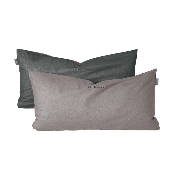 Schiesser Kissenhüllenset Doubleface | 2-teilig | Zweifarbig | Renforcé | 100% Baumwolle | Oeko-Tex Zertifiziert | Reißverschluss | 40x80cm | Grau-Schwarz