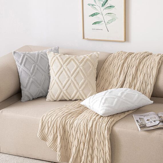 MIULEE Kissenbezug Plüsch Hellgrau 2er Set Zierkissen Wolle Kissenbezüge 45x45 cm Samt Fellkissen Boho Deko Kissen Flauschig Sofakissen Dekokissen für Sofa Schlafzimmer Wohnzimmer