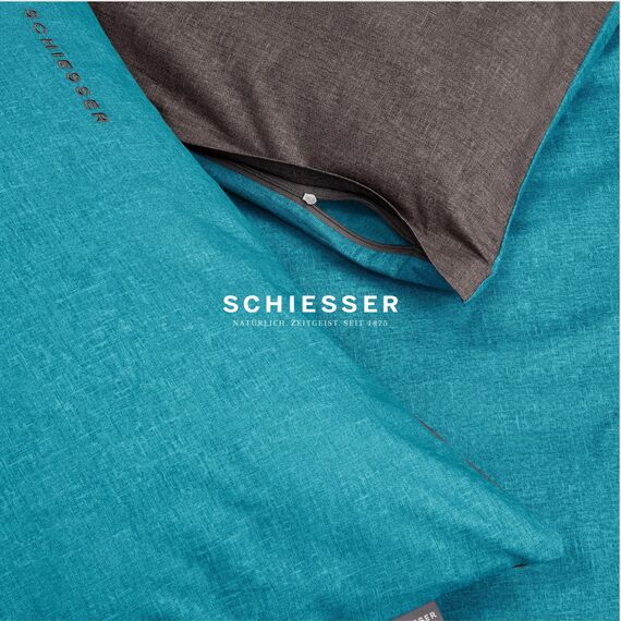 Schiesser Kissenhüllenset Doubleface - Renforcé - 2-teilig - 40 x 80 cm - Türkis-Dunkelgrau
