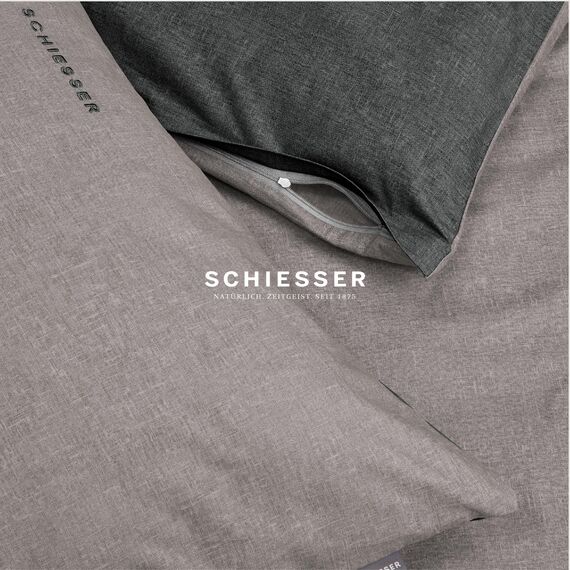 Schiesser Kissenhüllenset Doubleface | 2-teilig | Zweifarbig | Renforcé | 100% Baumwolle | Oeko-Tex Zertifiziert | Reißverschluss | 40x80cm | Grau-Schwarz