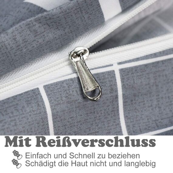 KEAYOO Bettwäsche 155x 220 Grau für Winter bis Sommer Weiß Gestreift 100% Baumwolle mit Reißverschluss 2 teilig