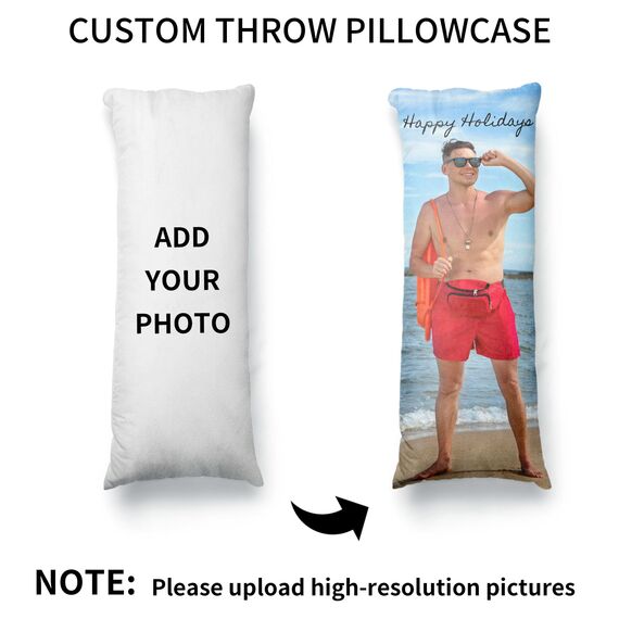 Easycosy Personalisiertes Kissen aus Premium Samt mit Foto, Doppelseitiger FotoKissen-Bezug mit 2 Fotos & Text Bedrucken als Valentinstag Foto Geschenke für Sie ihn -ohne Kissenfüllung (50 x 150 cm)