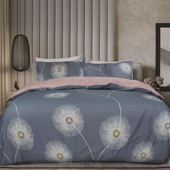 KEAYOO Bettwäsche 155x220 Baumwolle Grau Rosa Blumen Muster Wendebettwäsche mit Reisverschluss Weiche Stoffqualität für Sommer und Winter 155x220cm + 80x80cm