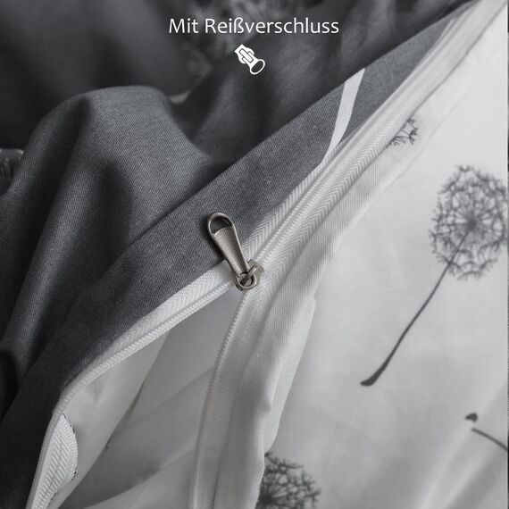 KEAYOO Bettwäsche 155x220 Baumwolle für Winter bis Sommer Grau Weiß Wendebettwäsche Pusteblume Muster 100% Baumwolle Soft Touch mit Reißverschluss 2teilig Set