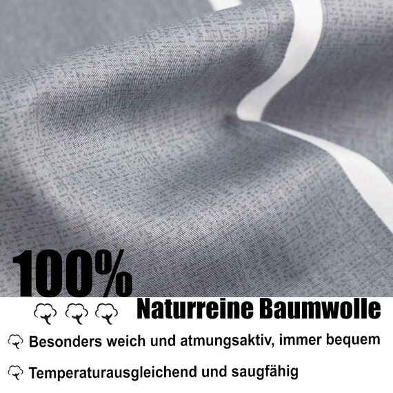 KEAYOO Bettwäsche 155x 220 Grau für Winter bis Sommer Weiß Gestreift 100% Baumwolle mit Reißverschluss 2 teilig