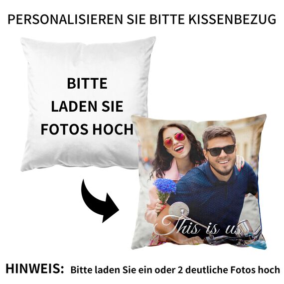 Easycosy Personalisiertes Kissen aus Premium Samt mit Foto, Doppelseitiger FotoKissen-Bezug mit 2 Fotos & Text Bedrucken alsValentinstag Foto Geschenke für Sie ihn-ohne Kissenfüllung (45 x 45 cm)