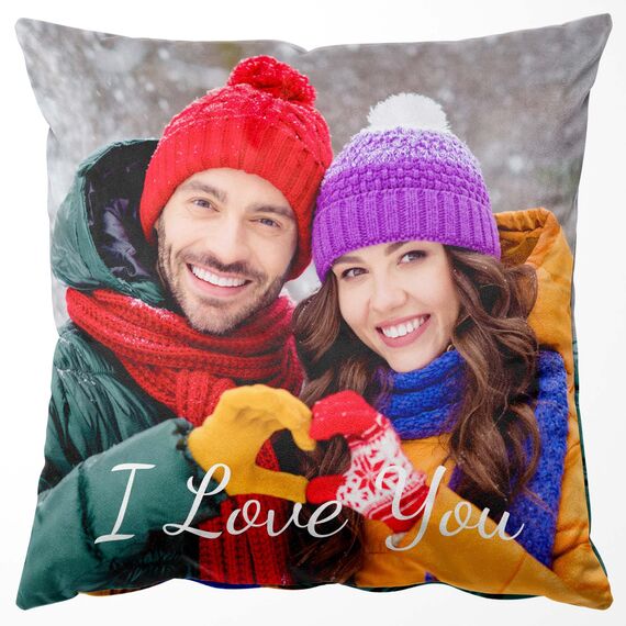 Easycosy Personalisiertes Kissen aus Premium Samt mit Foto, Doppelseitiger FotoKissen-Bezug mit 2 Fotos & Text Bedrucken als Valentinstag Foto Geschenke für Sie ihn-ohne Kissenfüllung (40 x 40 cm)