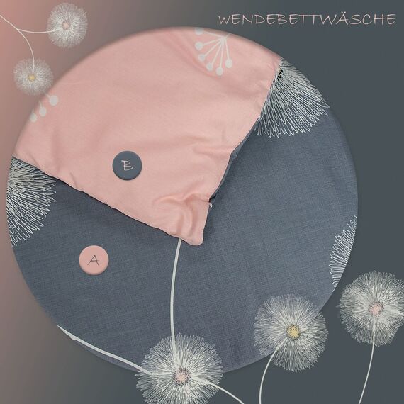 KEAYOO Bettwäsche 155x220 Baumwolle Grau Rosa Blumen Muster Wendebettwäsche mit Reisverschluss Weiche Stoffqualität für Sommer und Winter 155x220cm + 80x80cm