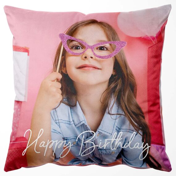 Easycosy Personalisiertes Kissen aus Premium Samt mit Foto, Doppelseitiger FotoKissen-Bezug mit 2 Fotos & Text Bedrucken als Valentinstag Foto Geschenke für Sie ihn -ohne Kissenfüllung (61 x 61 cm)