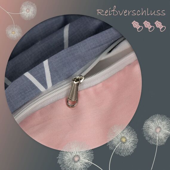 KEAYOO Bettwäsche 135x200 Baumwolle Set 4teilig Grau Rosa Blumen Muster Wendebettwäsche mit Reisverschluss Weiche Stoffqualität für Sommer und Winter 135x200cmx2 + 80x80cmx2