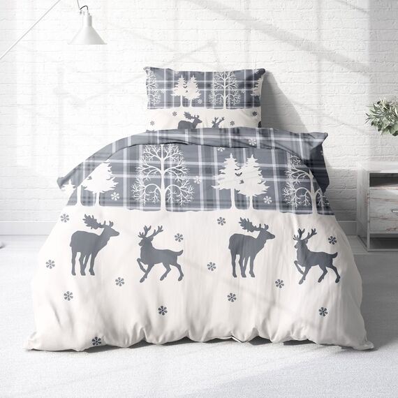 Träumschön Biber Bettwäsche Set 2tlg 135x200 cm + 80x80 cm – Flauschige Winterbettwäsche Grau – Weiche Winterbettwäsche Weihnachten - Atmungsaktiv, Warm & Hautfreundlich - 100% Baumwolle