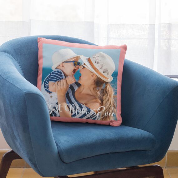 Easycosy Personalisiertes Kissen aus Premium Samt mit Foto, Doppelseitiger FotoKissen-Bezug mit 2 Fotos & Text Bedrucken alsValentinstag Foto Geschenke für Sie ihn-ohne Kissenfüllung (55 x 55 cm)