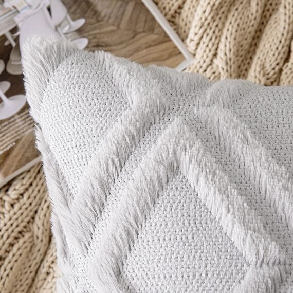 MIULEE 2er Set Kissenbezug Zierkissen Wolle Kissenbezüge Samt Fellkissen Boho Deko Kissen Flauschig Sofakissen Dekokissen für Sofa Schlafzimmer Wohnzimmer 50x50 cm Hellgrau