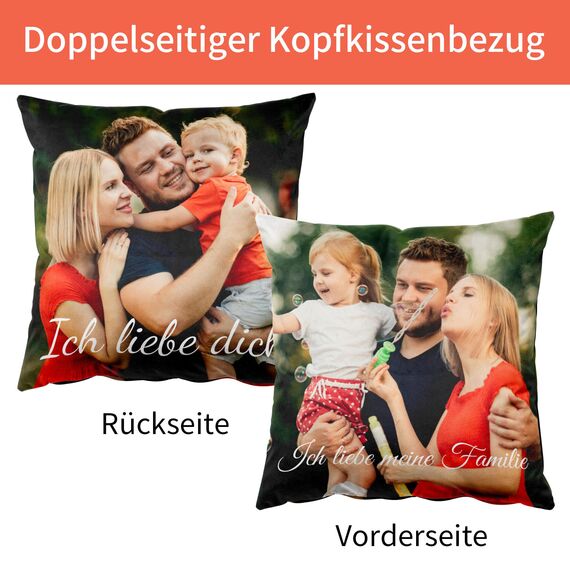 Easycosy Personalisiertes Kissen aus Premium Samt mit Foto, Doppelseitiger FotoKissen-Bezug mit 2 Fotos & Text Bedrucken als Valentinstag Foto Geschenke für Sie ihn-ohne Kissenfüllung (30 x 30 cm)
