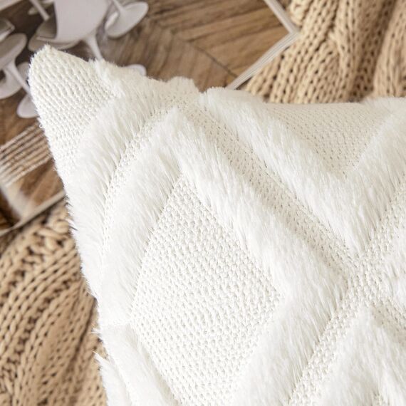 MIULEE Weihnachten 2er Set Kissenbezug Zierkissen Wolle Kissenbezüge Samt Fellkissen kissenhülle kuschelkissen Boho Deko Kissen Flauschig Sofakissen Dekokissen für Sofa Schlafzimmer 45x45 cm Milchweiß