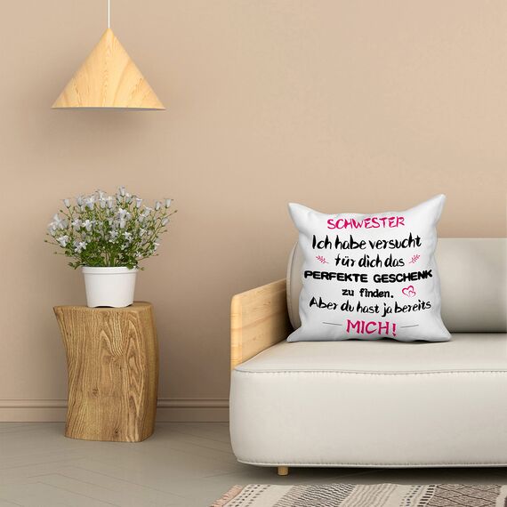 Shoppawhile Schwester Geschenk zum Geburtstag Geschenke für Schwester Weihnachten Geschenk Schwester Kissenbezug 40x40cm, Weiß