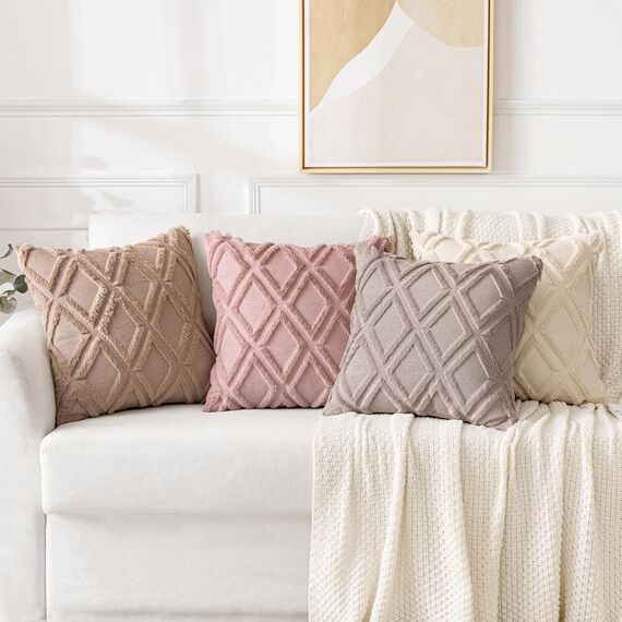 MIULEE 2er Set Kissenbezug Zierkissen Wolle Kissenbezüge Samt Fellkissen Boho Deko Kissen Flauschig Sofakissen Dekokissen für Sofa Schlafzimmer Wohnzimmer 50x50 cm Sand