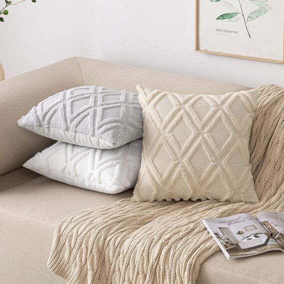 MIULEE Weihnachten 2er Set Kissenbezug Zierkissen Wolle Kissenbezüge Samt Fellkissen kissenhülle kuschelkissen Boho Deko Kissen Flauschig Sofakissen Dekokissen für Sofa Schlafzimmer 45x45 cm Beige