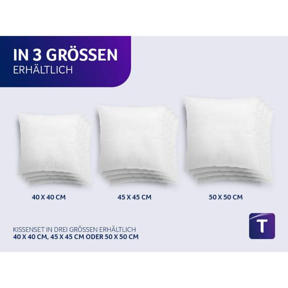 Traumnacht 4er Set Sofakissen, Kopfkissen, mit Faserfüllung und Vlieshülle, 40 x 40 cm, weiß, Öko-Tex zertifiziert, produziert nach deutschem Qualitätsstandard