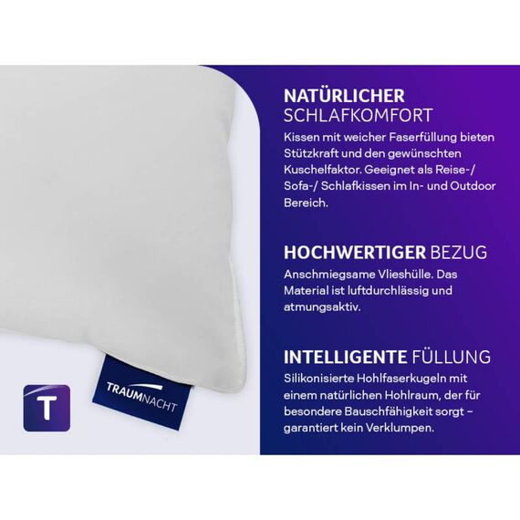 Traumnacht 4er Set Sofakissen, Kopfkissen, mit Faserfüllung und Vlieshülle, 40 x 40 cm, weiß, Öko-Tex zertifiziert, produziert nach deutschem Qualitätsstandard